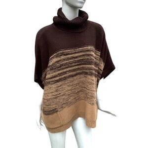 RXB Tan Brown Striped Cowl Neck Poncho Sweater Women's Size Medium